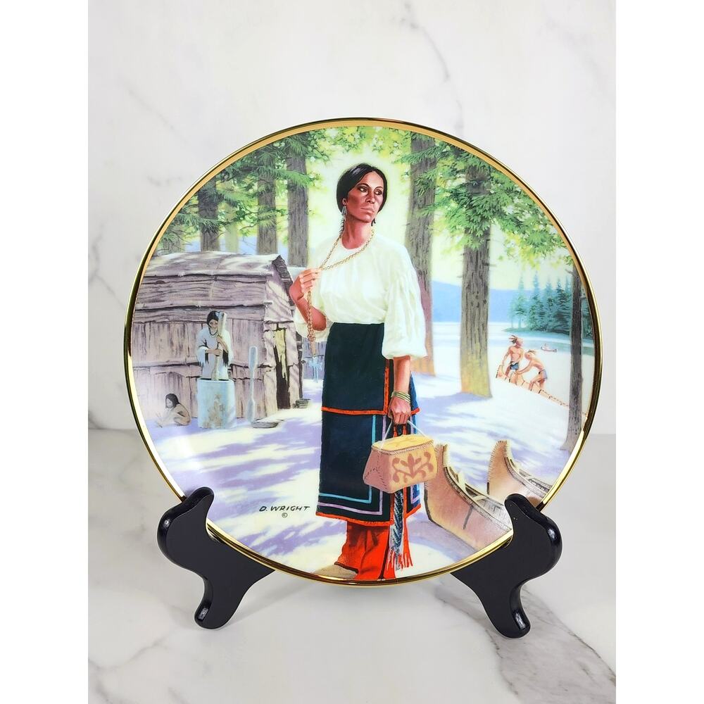 Noble American Indian Women Lily Of The Mohawks 8 1/2" Wall Deco Plate 1989 Vtg